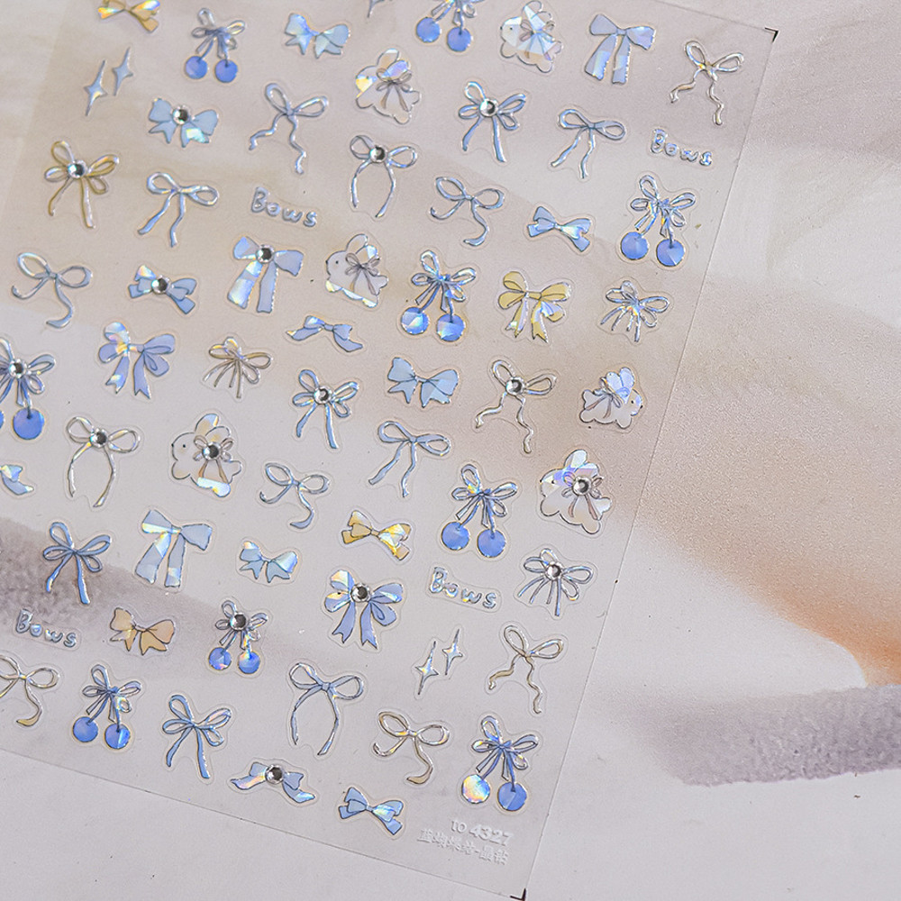 1 Piece Kawaii Red Cherry Bow Nail Stickers 5D Cute Fruit Design Adhesive Decorative Stickers for High-Quality Nail Art