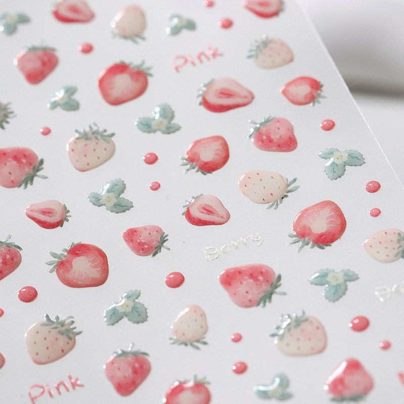 1 Piece Kawaii Red Cherry Bow Nail Stickers 5D Cute Fruit Design Adhesive Decorative Stickers for High-Quality Nail Art