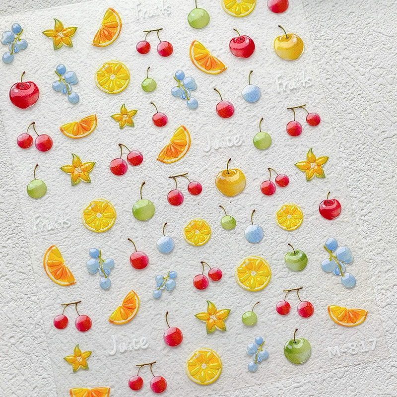1 Piece Kawaii Red Cherry Bow Nail Stickers 5D Cute Fruit Design Adhesive Decorative Stickers for High-Quality Nail Art