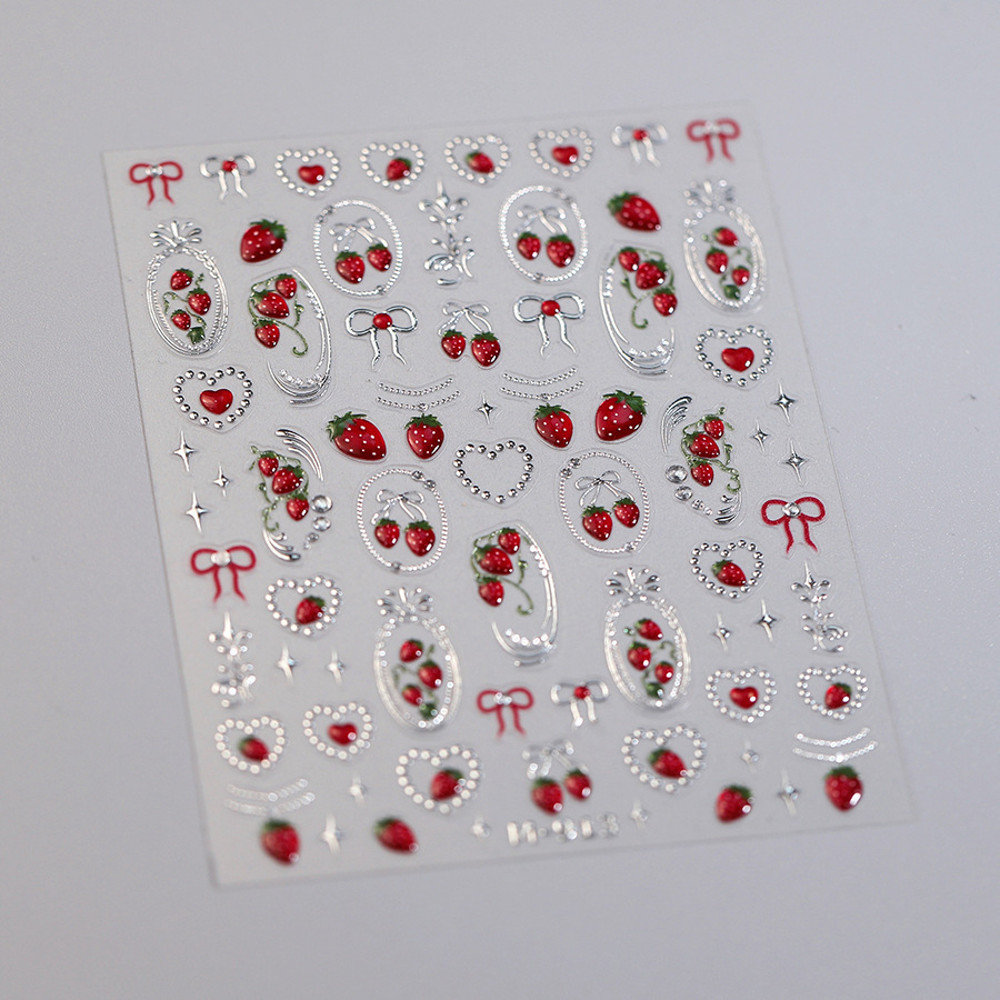 1 Piece Kawaii Red Cherry Bow Nail Stickers 5D Cute Fruit Design Adhesive Decorative Stickers for High-Quality Nail Art