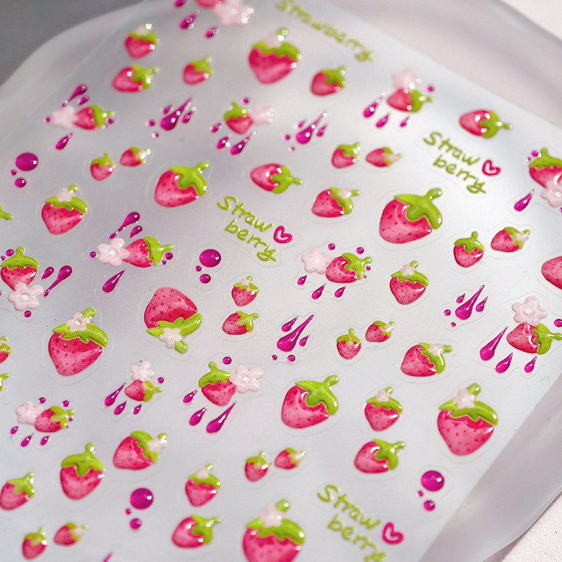 1 Piece Kawaii Red Cherry Bow Nail Stickers 5D Cute Fruit Design Adhesive Decorative Stickers for High-Quality Nail Art