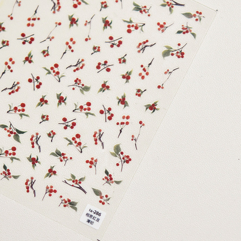 1 Piece Kawaii Red Cherry Bow Nail Stickers 5D Cute Fruit Design Adhesive Decorative Stickers for High-Quality Nail Art