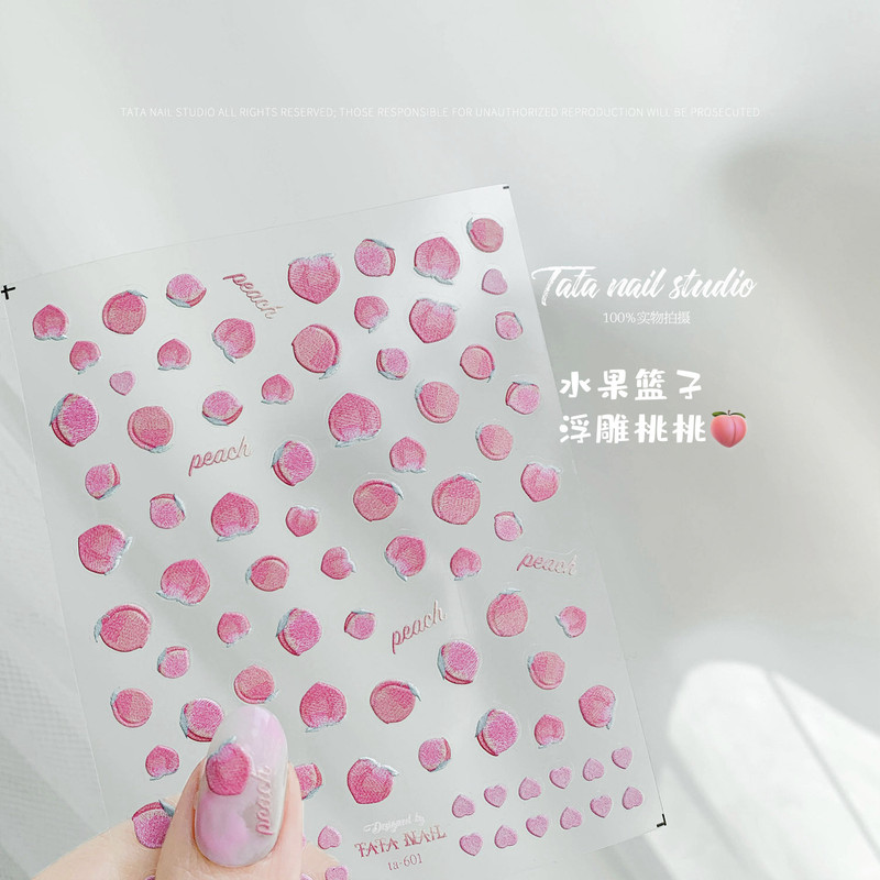 1 Piece Kawaii Red Cherry Bow Nail Stickers 5D Cute Fruit Design Adhesive Decorative Stickers for High-Quality Nail Art