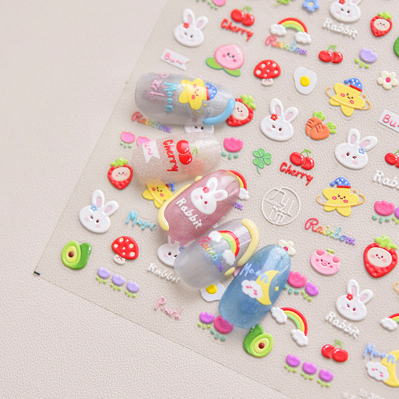 1 Piece Kawaii Red Cherry Bow Nail Stickers 5D Cute Fruit Design Adhesive Decorative Stickers for High-Quality Nail Art