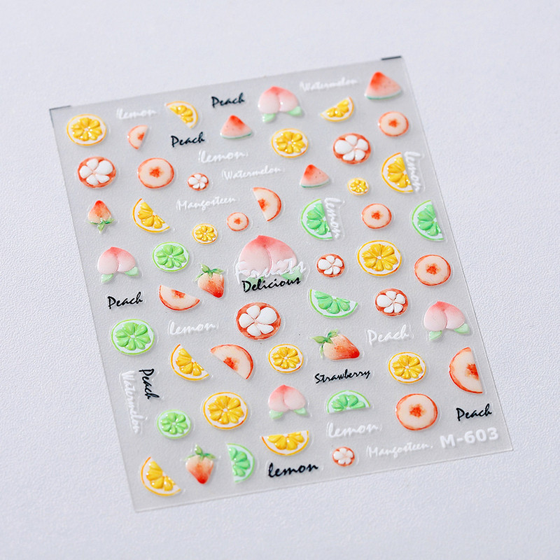 1 Piece Kawaii Red Cherry Bow Nail Stickers 5D Cute Fruit Design Adhesive Decorative Stickers for High-Quality Nail Art