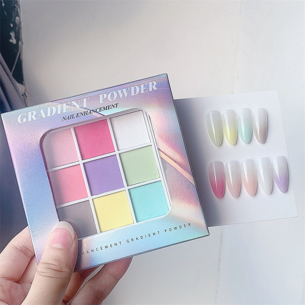 9Colors Solid Patting Nail Powders  UV Polish Decoration Kit With Shimmer Fine Glitter Gradient  Ma 0
