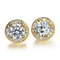 Luxury Crystal White Zircon Stud Earrings, Yellow Gold Vintage Round Crystal Studs, Luxury Wedding Jewelry for Women