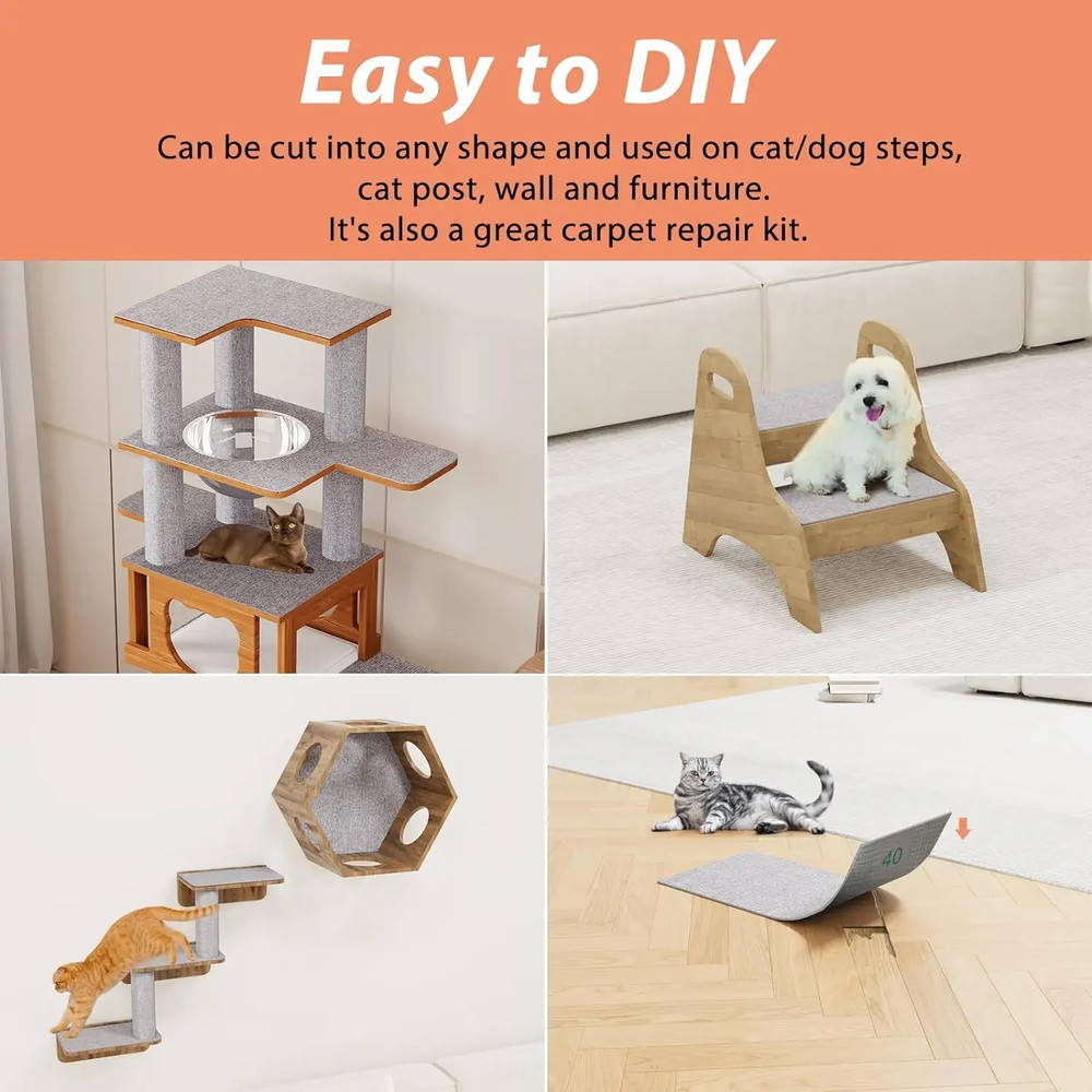 Self-Adhesive Cat Scratching Mat Trimmable Carpet, Furniture Protector Pad for Sofa, Couch, Wall, Anti-Scratch Cat Post