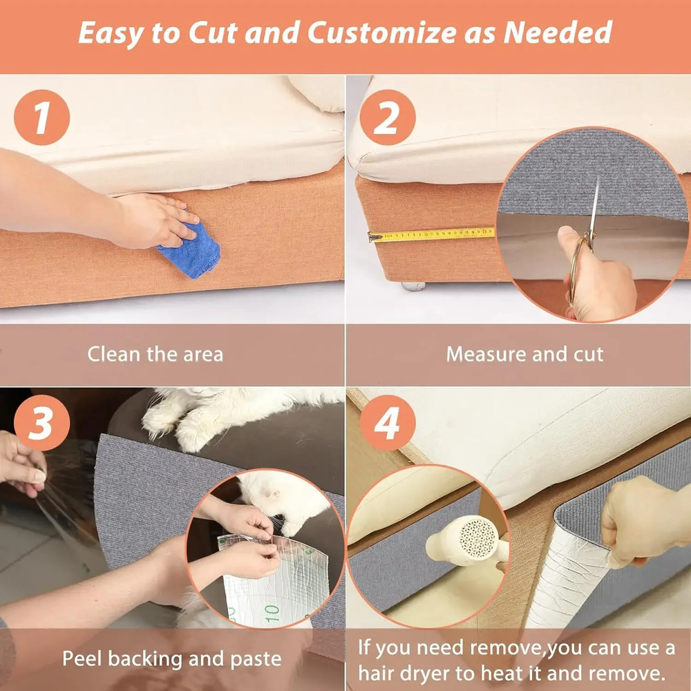 Self-Adhesive Cat Scratching Mat Trimmable Carpet, Furniture Protector Pad for Sofa, Couch, Wall, Anti-Scratch Cat Post