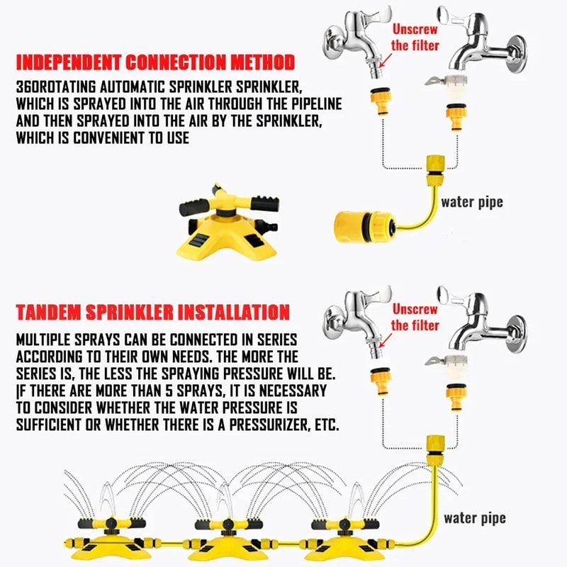360 Degree Automatic Rotating Garden Lawn Sprinkler Large Area Coverage Water Sprayer For Yard Law 4