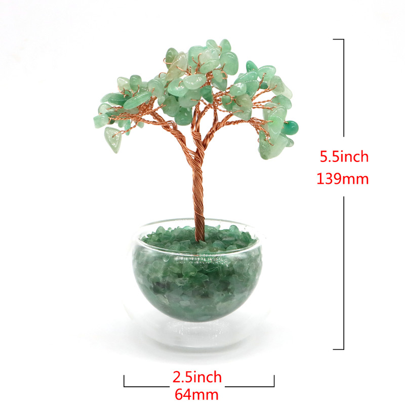 Crystal Money Tree, Glass Potted Plant with Natural Citrine, Amethyst & Chakra Quartz, Feng Shui Home Office Decor