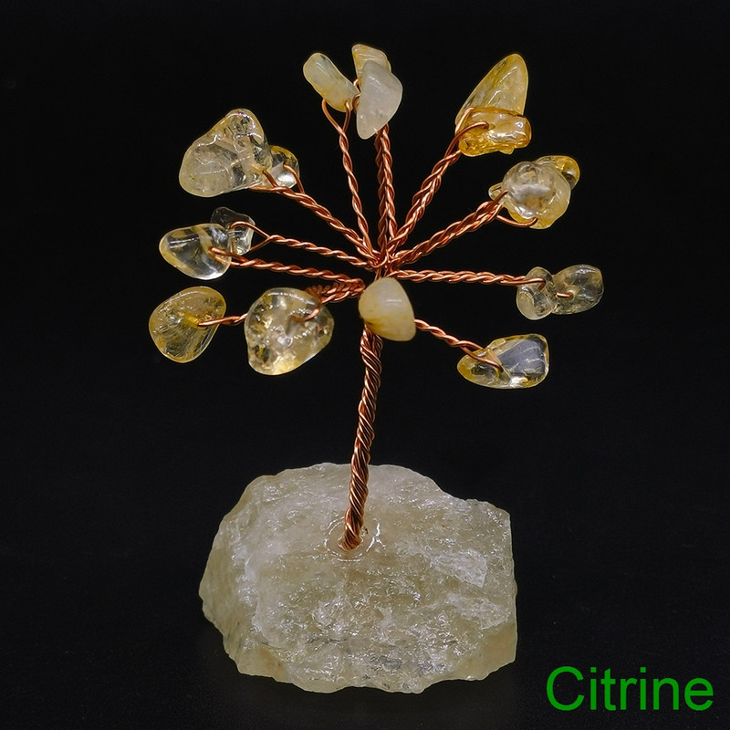 Natural Gemstone Crystal Money Lucky Tree, Feng Shui Raw Stone Base for Home, Office Desk & Living Room Decor