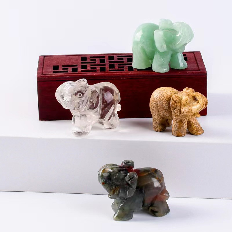 Hand Carved Gemstone Elephant Figurine – Natural Stone Amethyst Mini Animal Statue for Crystal Craft, Chakra Meditation