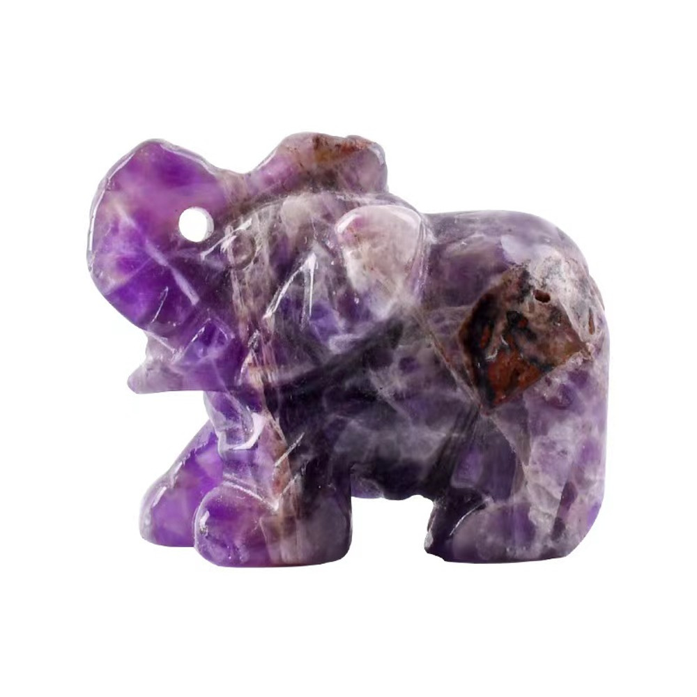 Hand Carved Gemstone Elephant Figurine – Natural Stone Amethyst Mini Animal Statue for Crystal Craft, Chakra Meditation