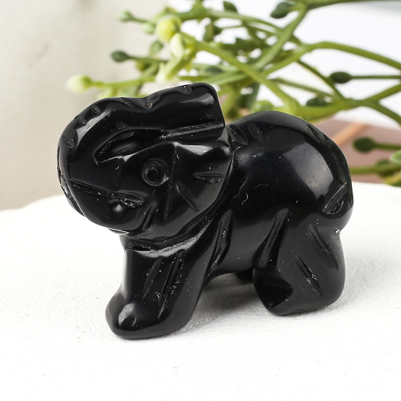 Hand Carved Gemstone Elephant Figurine – Natural Stone Amethyst Mini Animal Statue for Crystal Craft, Chakra Meditation