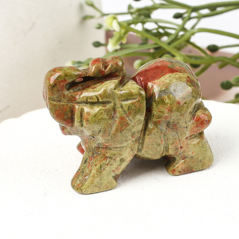 Hand Carved Gemstone Elephant Figurine – Natural Stone Amethyst Mini Animal Statue for Crystal Craft, Chakra Meditation