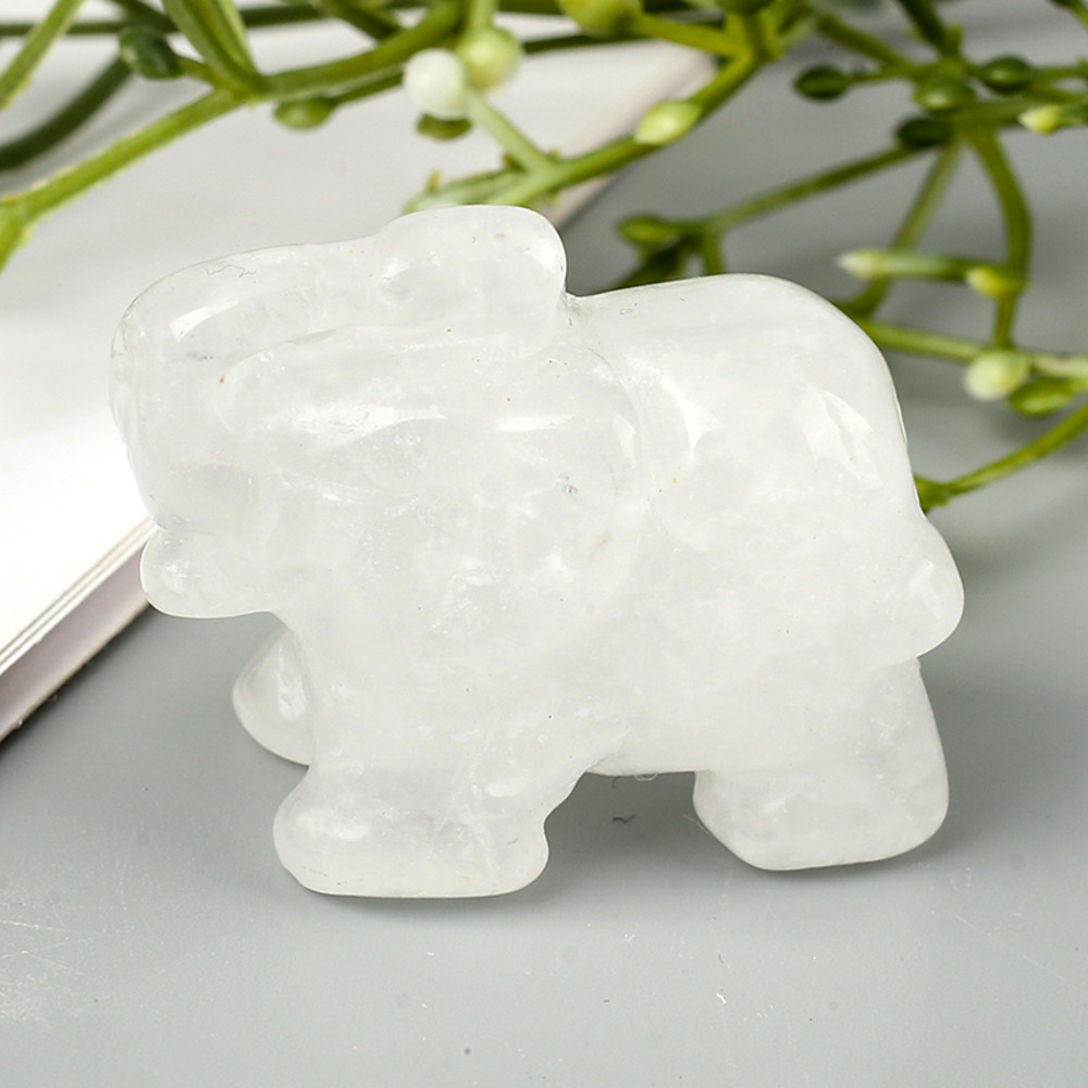 Hand Carved Gemstone Elephant Figurine – Natural Stone Amethyst Mini Animal Statue for Crystal Craft, Chakra Meditation