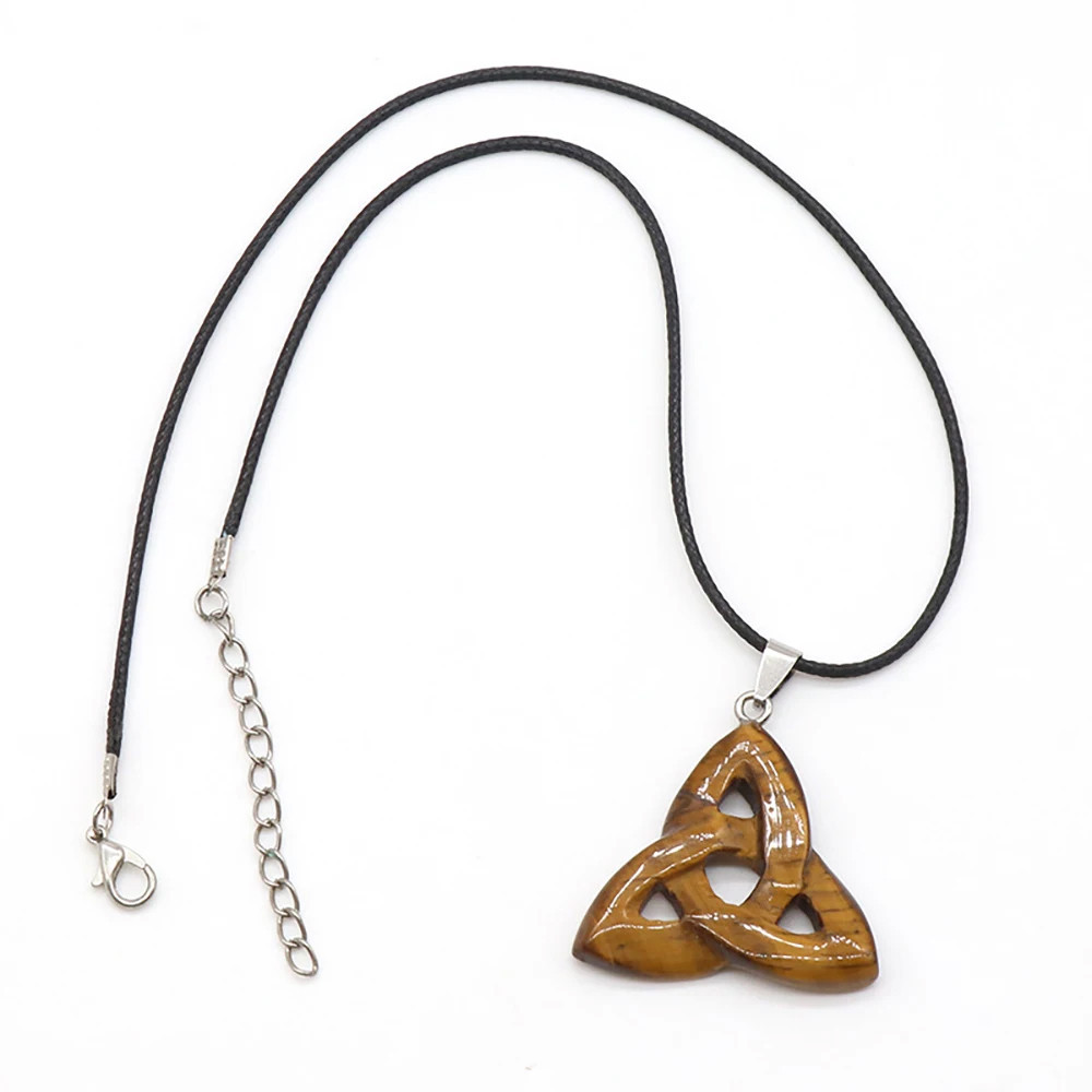 Natural Stone Irish Celtic Knot Pendant, Reiki Healing Crystal, Triangle Flower Amulet for DIY Jewelry Making Necklace