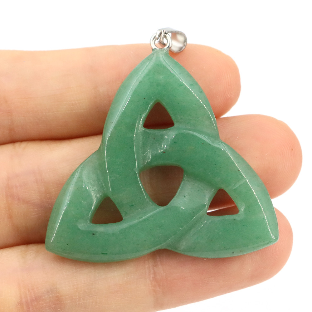 Natural Stone Irish Celtic Knot Pendant, Reiki Healing Crystal, Triangle Flower Amulet for DIY Jewelry Making Necklace