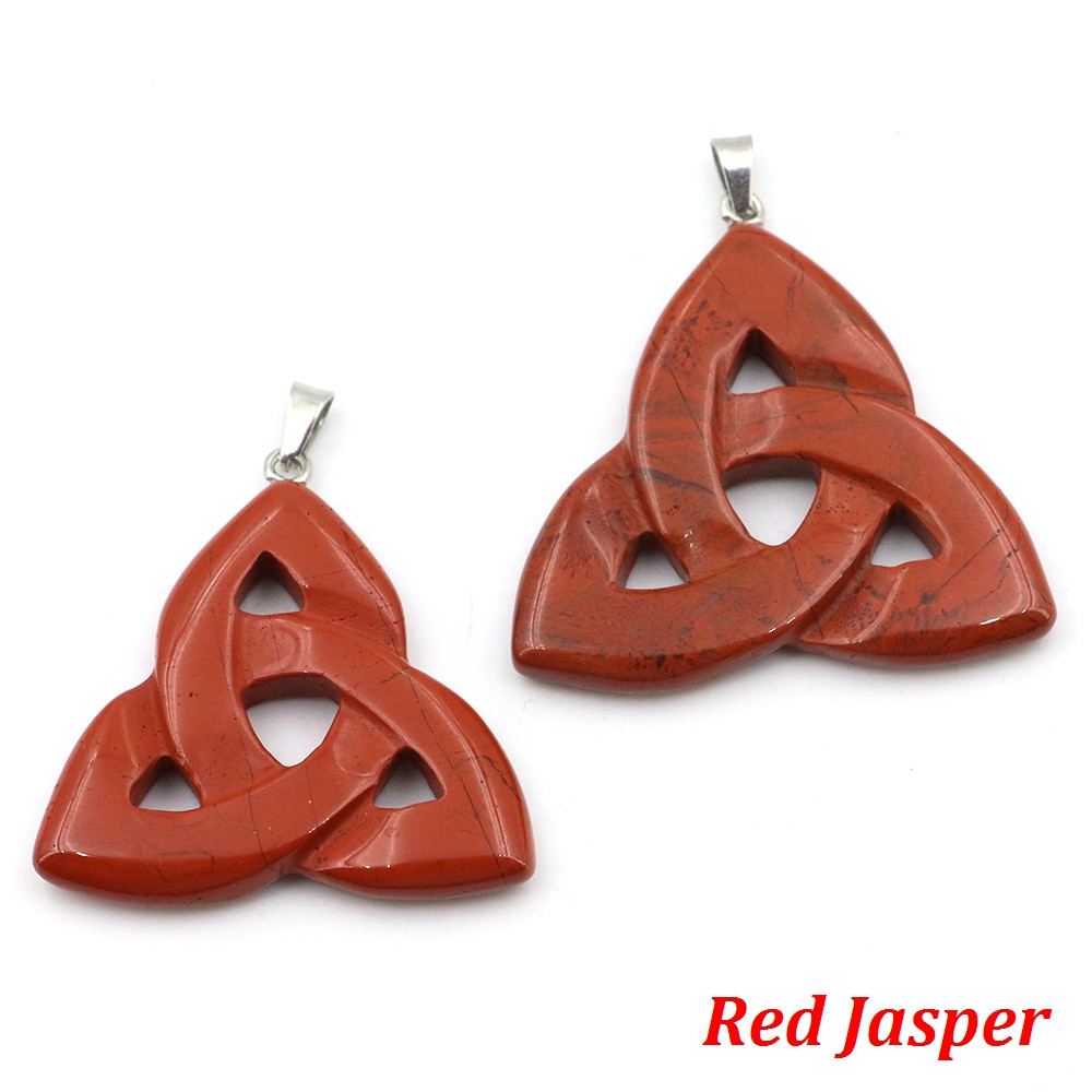 Natural Stone Irish Celtic Knot Pendant, Reiki Healing Crystal, Triangle Flower Amulet for DIY Jewelry Making Necklace