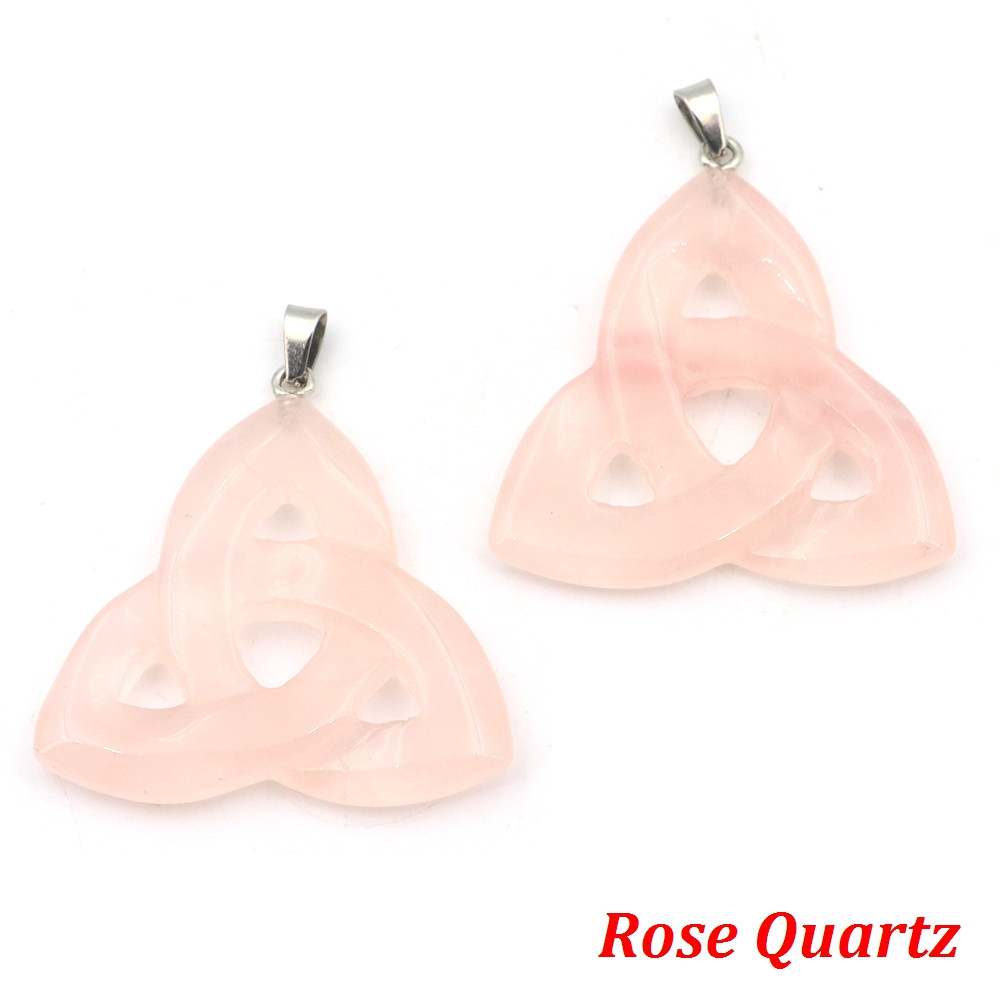 Natural Stone Irish Celtic Knot Pendant, Reiki Healing Crystal, Triangle Flower Amulet for DIY Jewelry Making Necklace