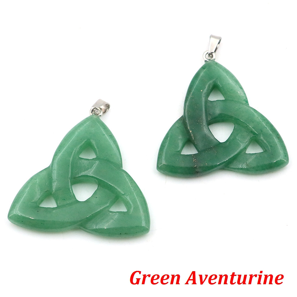 Natural Stone Irish Celtic Knot Pendant, Reiki Healing Crystal, Triangle Flower Amulet for DIY Jewelry Making Necklace