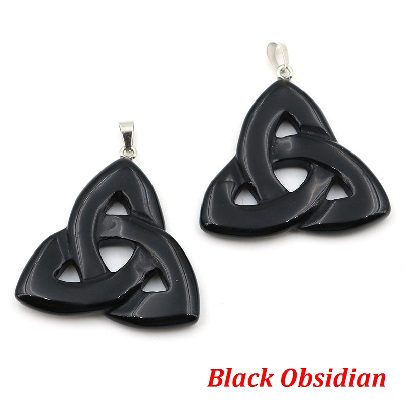 Natural Stone Irish Celtic Knot Pendant, Reiki Healing Crystal, Triangle Flower Amulet for DIY Jewelry Making Necklace