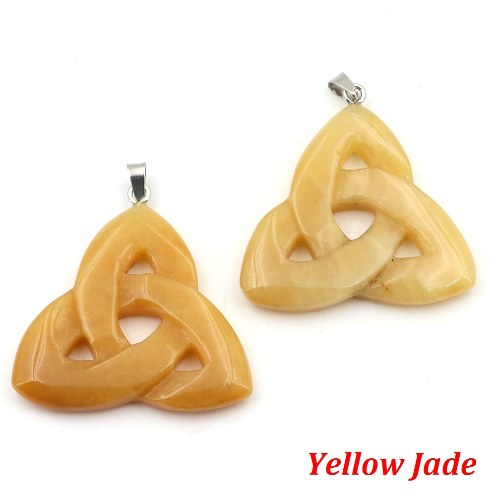 Natural Stone Irish Celtic Knot Pendant, Reiki Healing Crystal, Triangle Flower Amulet for DIY Jewelry Making Necklace