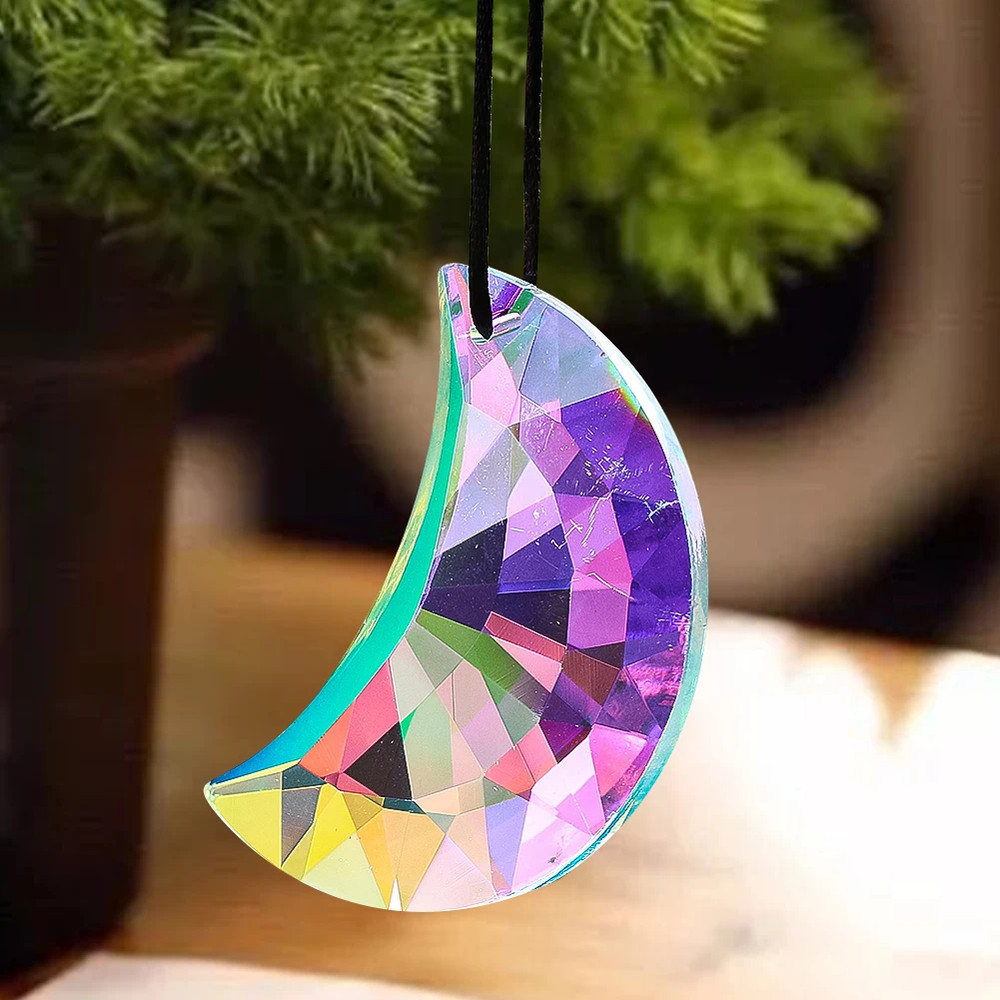 50mm Rainbow Moon Crystal Suncatcher, Shui Crescent Glass Prism for Sunlight Collection, Chandelier Pendant & Home Decor