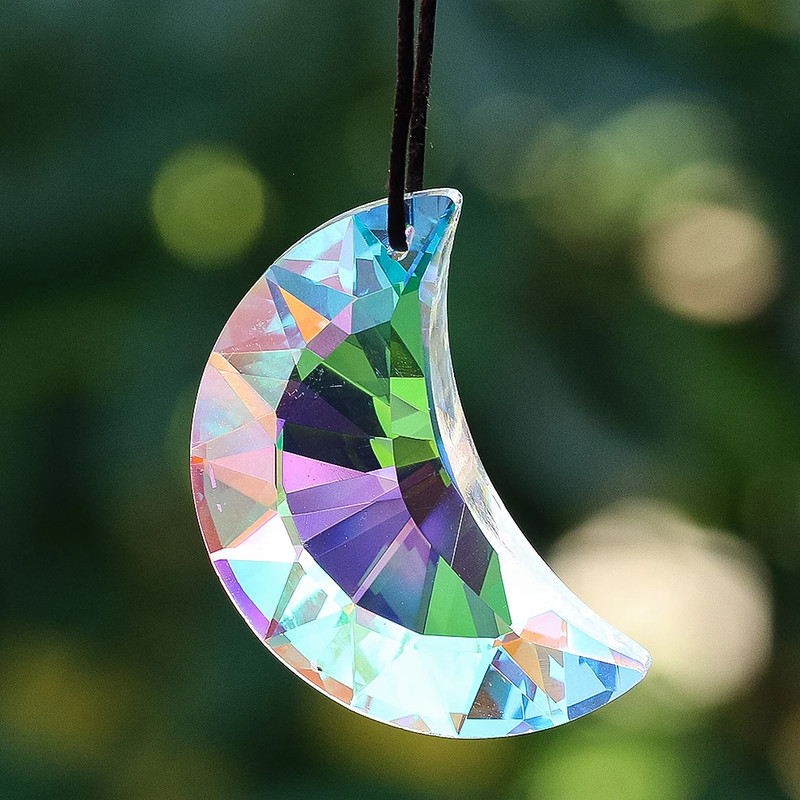 50mm Rainbow Moon Crystal Suncatcher, Shui Crescent Glass Prism for Sunlight Collection, Chandelier Pendant & Home Decor