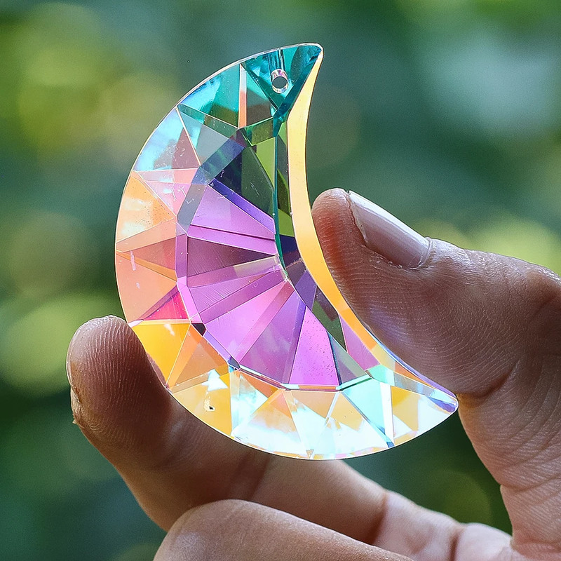 50mm Rainbow Moon Crystal Suncatcher, Shui Crescent Glass Prism for Sunlight Collection, Chandelier Pendant & Home Decor