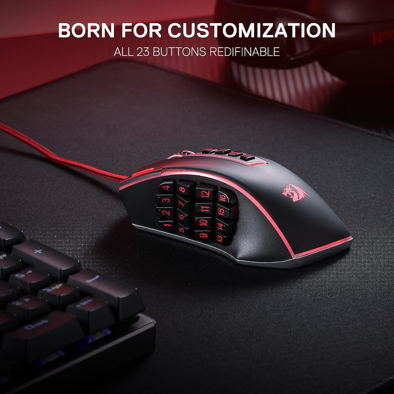 Redragon Gaming Mouse Wired RGB DPI Precision, 23 Programmable Buttons, Gaming Mouse with Macro Keys