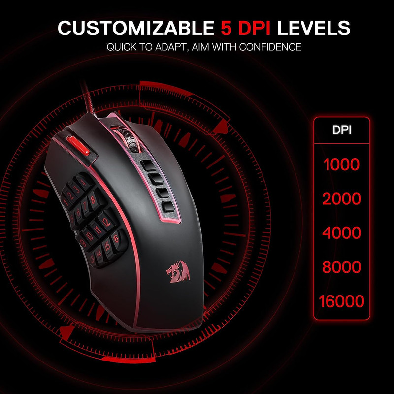 Redragon Gaming Mouse Wired RGB DPI Precision, 23 Programmable Buttons, Gaming Mouse with Macro Keys
