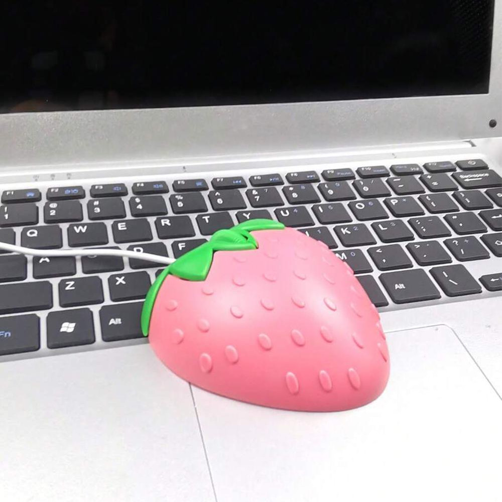 Cute Pink Strawberry Wired Mouse, Small Optical PC Game Mouse, Creative Design for Laptop Office, Girls Birthday Gift