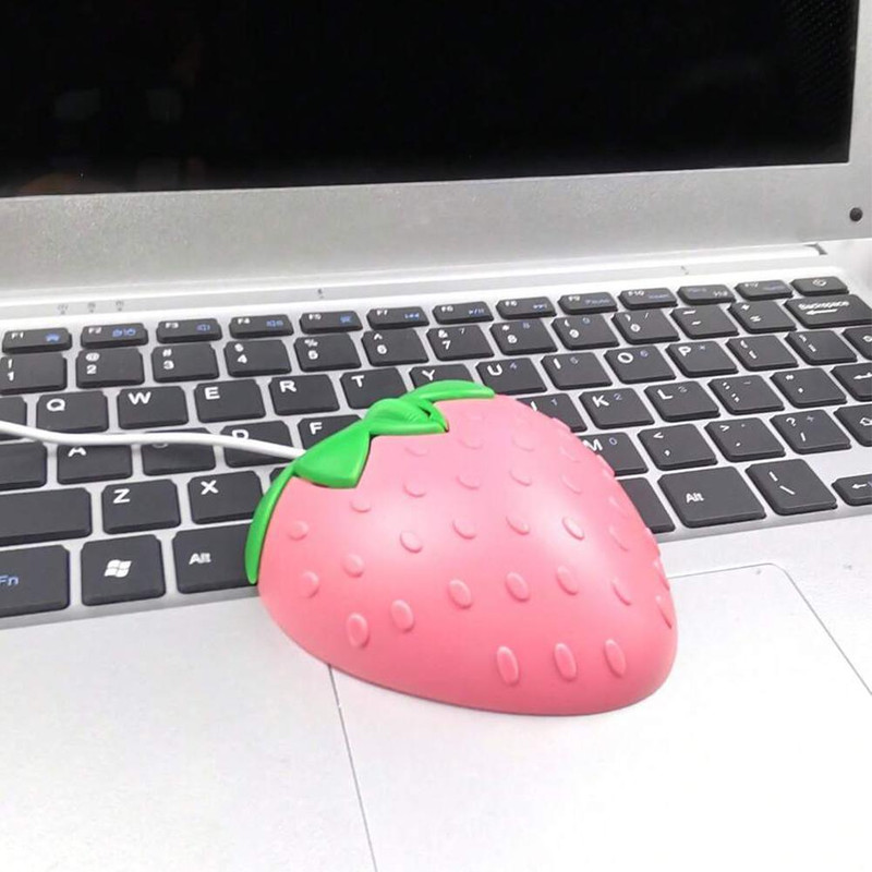 Cute Pink Strawberry Wired Mouse, Small Optical PC Game Mouse, Creative Design for Laptop Office, Girls Birthday Gift
