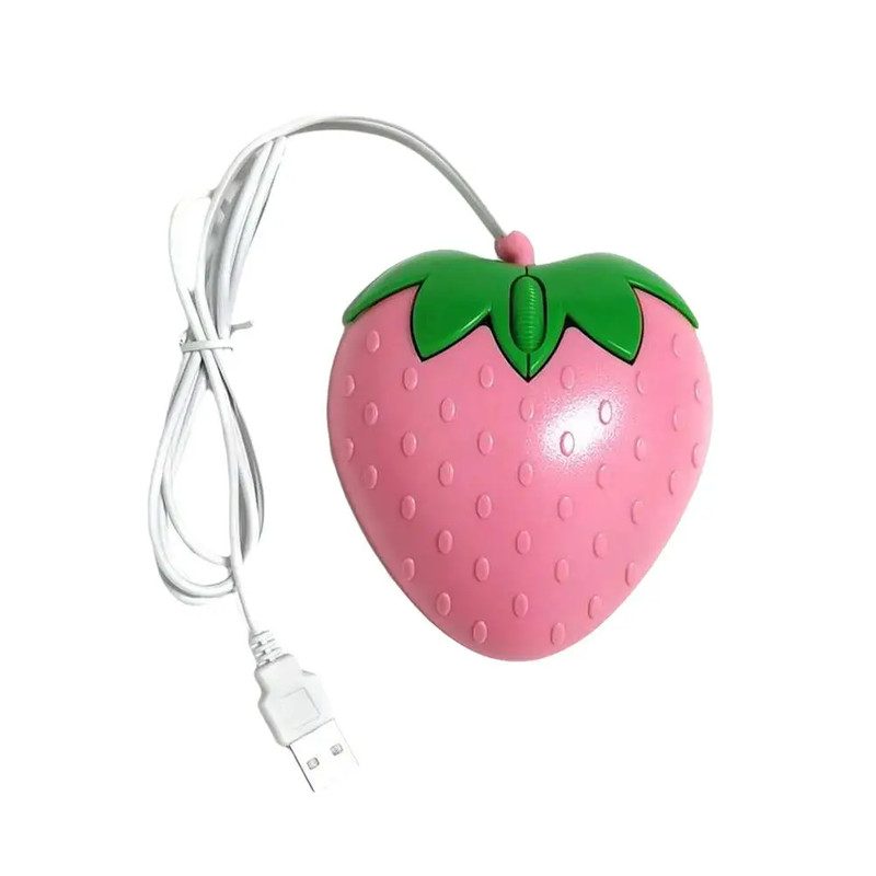 Cute Pink Strawberry Wired Mouse, Small Optical PC Game Mouse, Creative Design for Laptop Office, Girls Birthday Gift