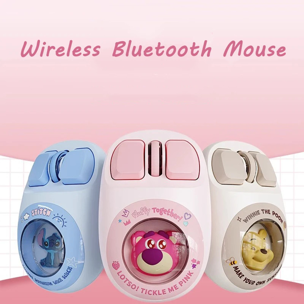 Cute Stitch Wireless Bluetooth Mouse, Strawberry Bear Silent Mouse, Ergonomic Cartoon Mouse for Laptop and Desktop