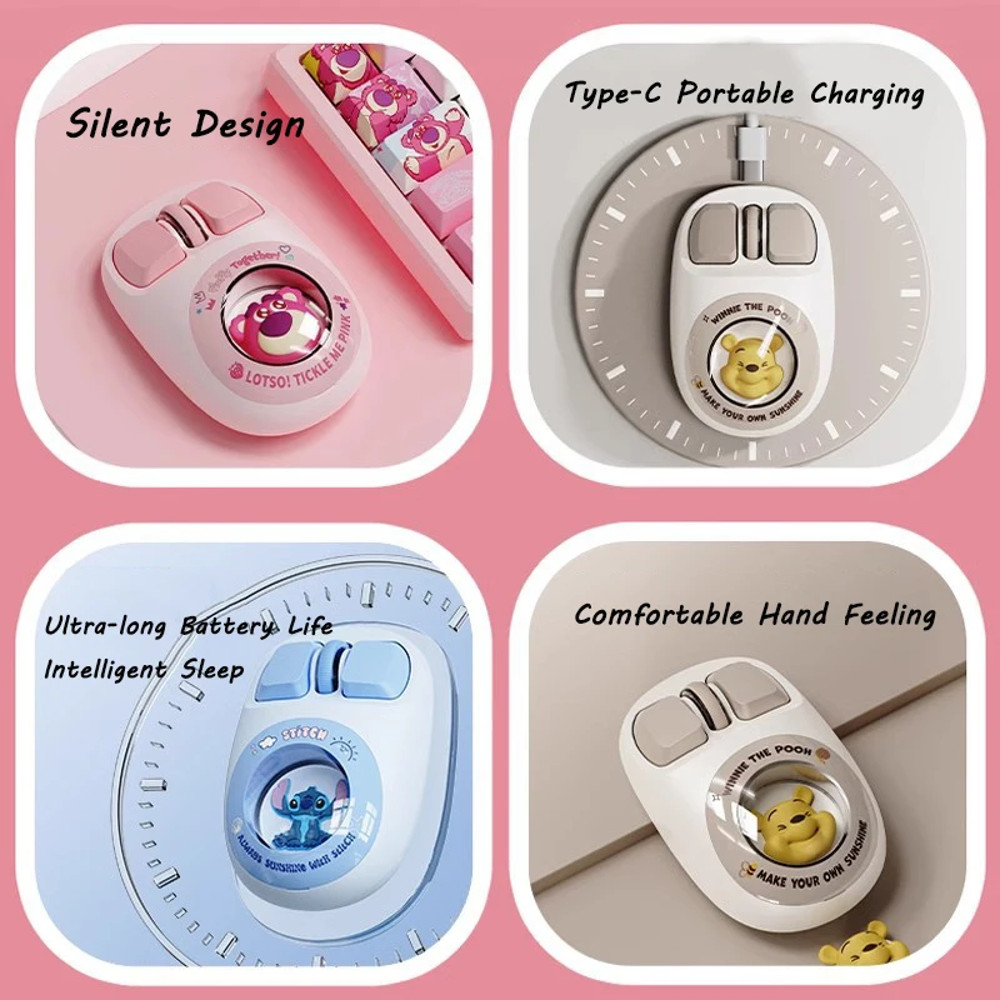 Cute Stitch Wireless Bluetooth Mouse, Strawberry Bear Silent Mouse, Ergonomic Cartoon Mouse for Laptop and Desktop