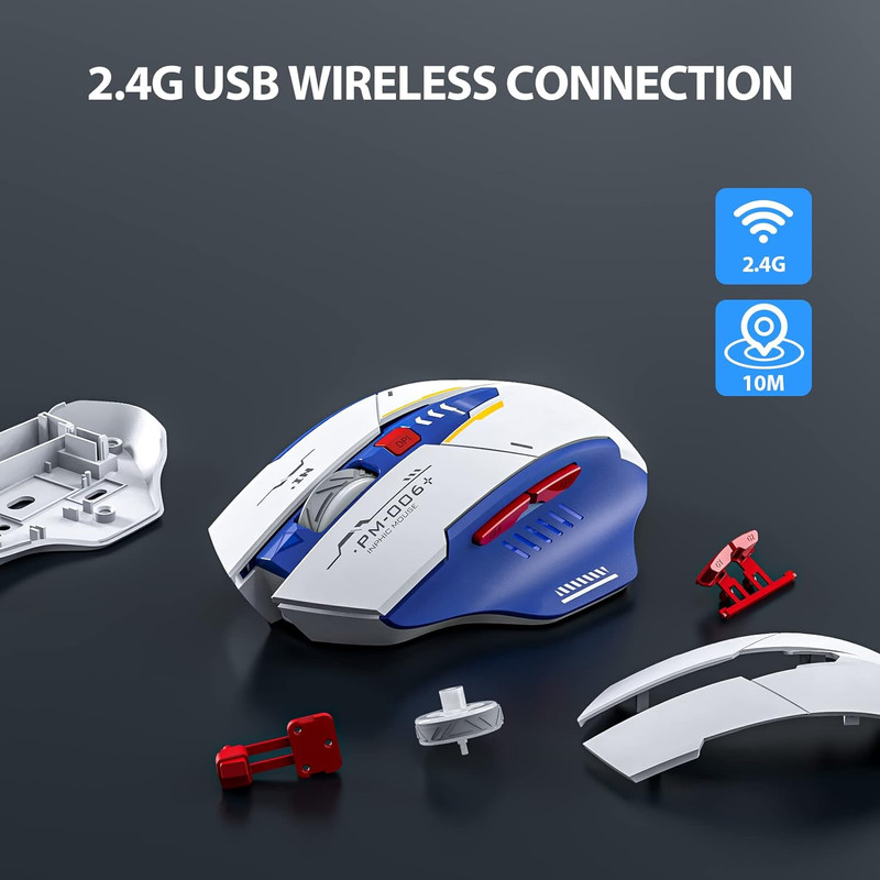 Inphic F9 Wireless Mouse Mecha Edition, Type-C Silent Rechargeable Mouse, LED Light for Computer, Office, Gaming