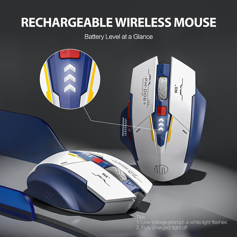 Inphic F9 Wireless Mouse Mecha Edition, Type-C Silent Rechargeable Mouse, LED Light for Computer, Office, Gaming