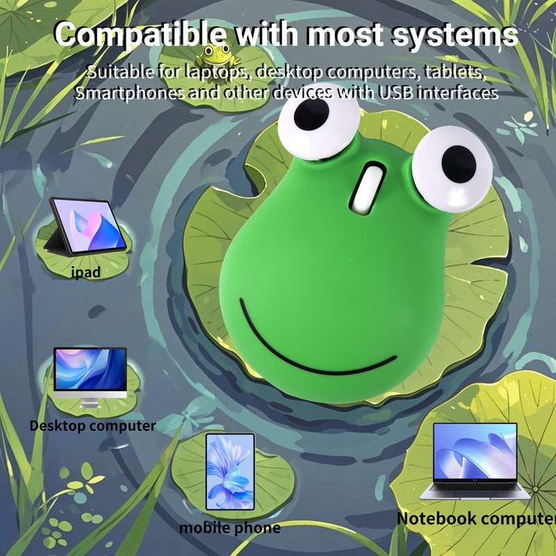 Wireless Cute Frog Mouse Dual Mode Bluetooth, Silent Click, Light Weight Office Mouse, Portable for Kids Gift Use