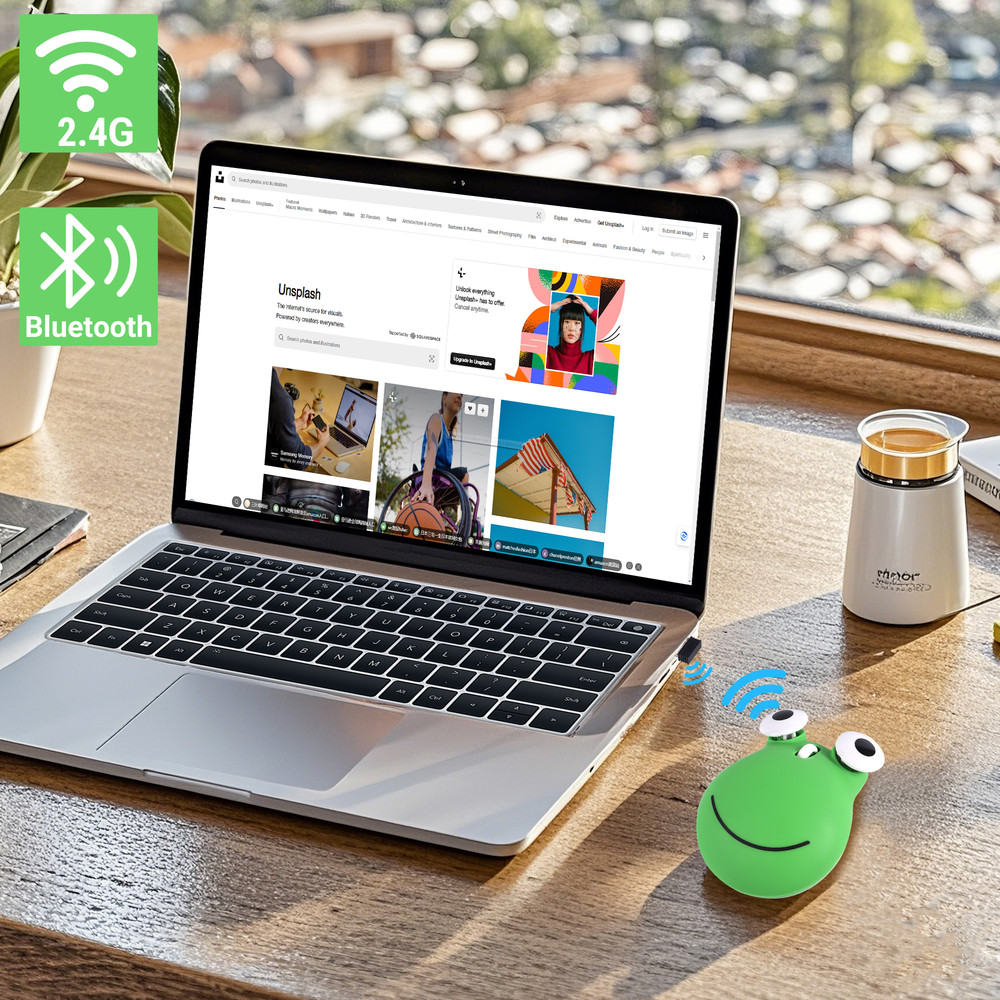 Wireless Cute Frog Mouse Dual Mode Bluetooth, Silent Click, Light Weight Office Mouse, Portable for Kids Gift Use