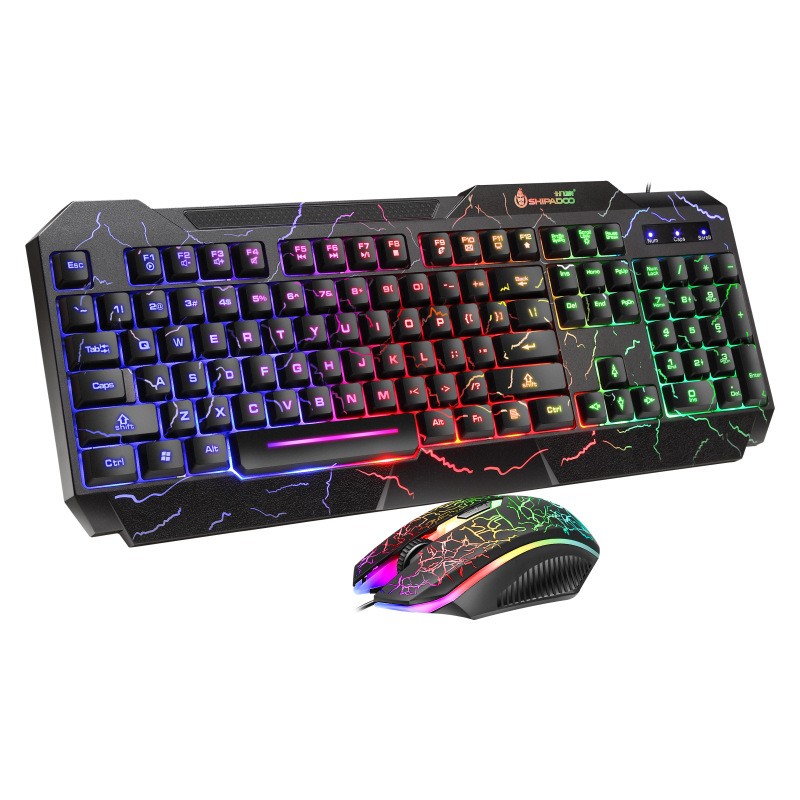 RGB Backlit Shipadoo 104-Key Mechanical Wired Gaming Keyboard and Mouse Set, Waterproof Black Crackle Finish