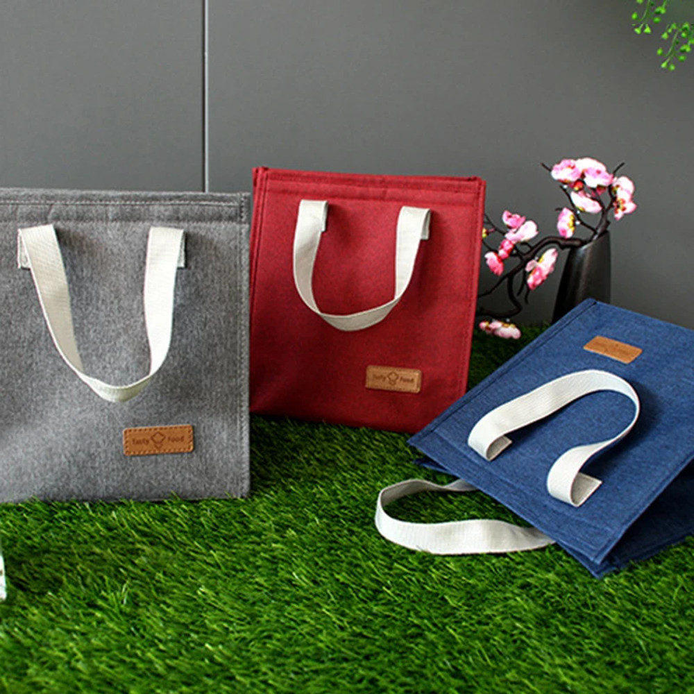 Multifunctional Lunch Bag Thermal Insulation Lunch Box, Kid School Picnic Food Pouch, Solid Color Storage Handbag