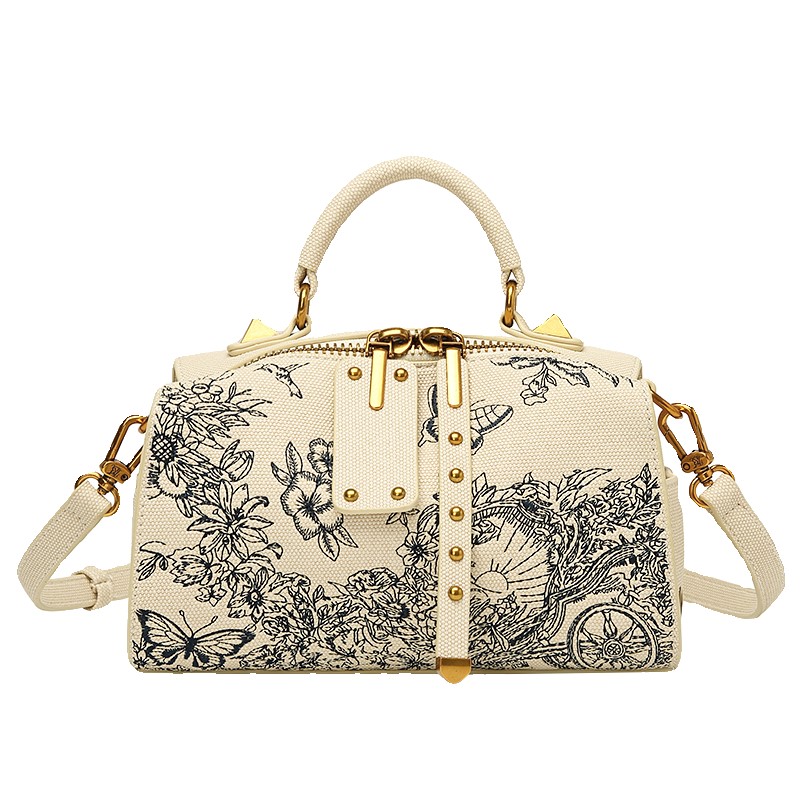 Light Luxury Embroidered Boston Pillow Bag, Women's Fashion Designer Handbag, High-End Texture Crossbody Purse