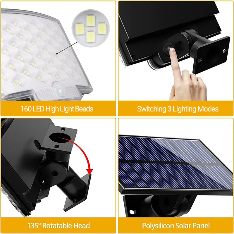 Solar Motion Light Outdoor Separate Panel 3 Light Modes Waterproof Solar Flood Lights for Garden, Garage & Wall Lightig