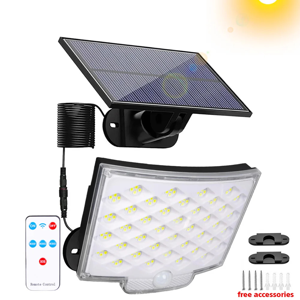 Solar Motion Light Outdoor Separate Panel 3 Light Modes Waterproof Solar Flood Lights for Garden, Garage & Wall Lightig