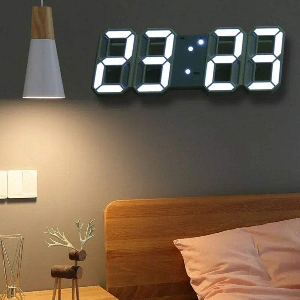Large 3D LED Wall Clock Digital Display with Remote Control, Alarm Clock, Time Temp Date Function, Table or Wall Mount