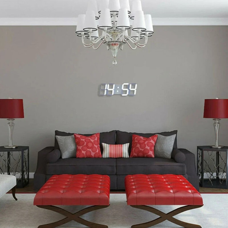 Large 3D LED Wall Clock Digital Display with Remote Control, Alarm Clock, Time Temp Date Function, Table or Wall Mount