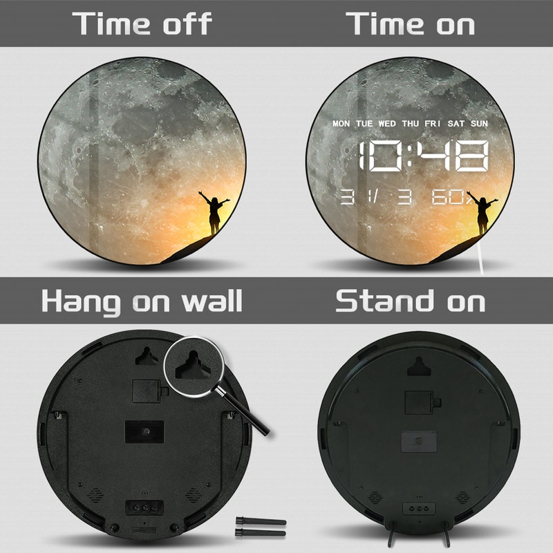 Large Display Moon Phase Digital Wall Clock, Milky Way Celestial Home Decor LED Numeric Clock for Desk and Wall Use